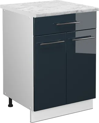 Zdjęcie produktu dla Szafka dolna do kuchni Vicco Fame-Line Ciemnoniebieski wysoki połysk 60 cm z szufladą, BP Marmur, Model 49638