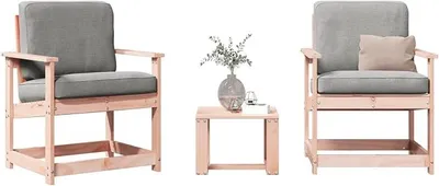 Productafbeelding van 3-delige loungeset voor de tuin, tuinmeubels, terrasmeubels, lounge meubels voor buiten, loungeset voor buiten, massief hout, Douglasie - 832633