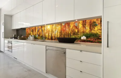 Produktbild von Küchenrückwand Folie selbstklebend SONNIGER WALD 350 x 60 cm - Klebefolie - Dekofolie - Spritzschutz für Küche -
