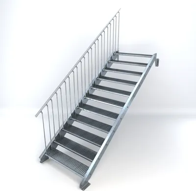 Produktbild von Stahltreppe 11 Stufen bis Höhe 220 cm, Laufbreite : 110 cm Geländer links ST 3 (31 / 9 mm schmal)