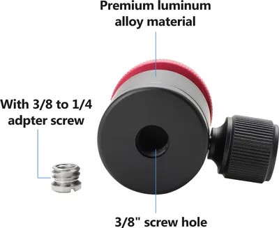 Zdjęcie produktu dla Mini głowica kulowa ze stopu aluminium, obrotowa głowica kulowa do akcesoriów fotograficznych z otworem na śrubę 3/8 cala i śrubą adaptera 1/4 cala do aparatu fotograficznego, kamery i światła