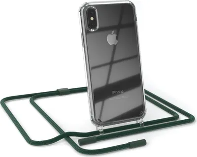 Produktbild von EAZY CASE Handykette für Apple iPhone XS Max, Clear Case aus Silikon, mit Umhängeband, abnehmbare Endstücke, Handyband in Grün
