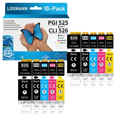 Produktbild von LOSMANN PGI-525 CLI-526 Druckerpatronen Kompatibel für Canon 525 526 Tintenpatrone für PIXMA MG5140 MG5350 MG5150 MG5250 IP4850 IP4950 IX6550 MX885 MX715 MG6150 MG6250 MX895 MG8150 MG8250 (10er-Pack)