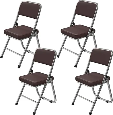 Produktbild von Klappstühle 4er Set,Esszimmerstuhl Stapelstuhl Balkonstuhl Stuhl Metall Klappstuhl Gepolstert Kunstleder für Küche,Büro,Garten,Balkon 45x46x82cm