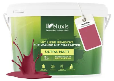 Produktbild von Wandfarbe Rosa Rot Altrosa Matt Innenfarbe – Deckkraft Klasse 1, VOC-frei, Ohne Grundierung, Tropfarm – Wohnzimmer & Schlafzimmer – 5L – Veluxis (Rosy Raspberry)