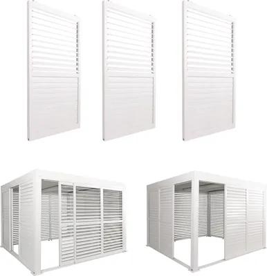 Zdjęcie produktu dla zestaw 3 aluminiowych drzwi przesuwnych do pergoli HWC-L46, zadaszenie patio, moduł panelu listwowego, 206x272cm ~ biały