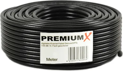 Produktbild von 25m PremiumX DELUXE PRO Koaxial Kabel SCHWARZ 135dB 5-Fach geschirmt, reines Kupfer SAT Antennenkabel 135dB Neu