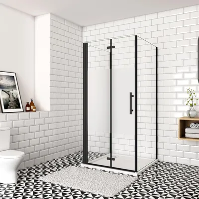 Produktbild von Duschparadies U-Duschkabine Schwarz Teilsatiniert Falttür 110x195cm Duschtür Drehtür Mit 2x Seitenwand 70x195cm