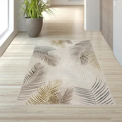 Produktbild von Designer Teppich Palmzweige creme grau gold Größe - 80 x 150 cm