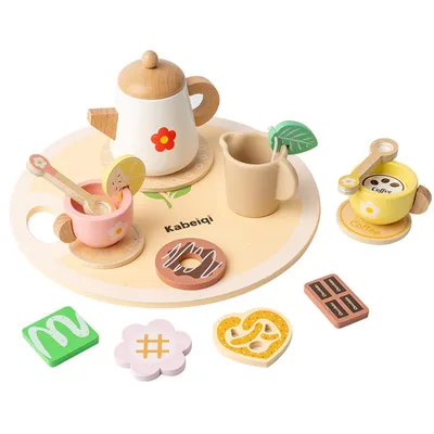 Produktbild von Spielküche Tee Service Set Kinder Holz, Teeservice Kinderküche Spielküche Zubehör