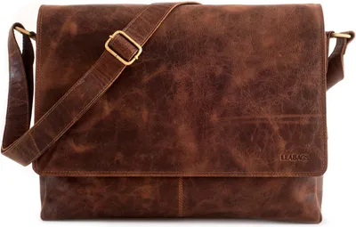 Produktbild von LEABAGS Leder Umhängetasche Herren & Damen I Messenger Bag mit Schultergurt I Echtleder Laptoptasche -