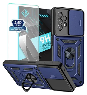 Produktbild von Armor Handyhülle für Samsung Galaxy A53 5G mit 9H Displayglas Displayschutz Kameraschutz Handy Panzer Case Cover Schutzhülle Outdoor Farbe: Blau
