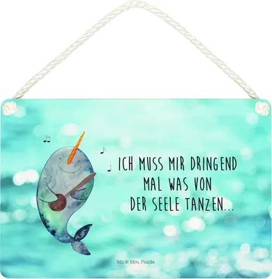 Produktbild von Mr. & Mrs. Panda Schild Narwal Gitarre DIN A4 - Oceanblue - Geschenk, Meer, holzbild, Türschild, Holzschild, Gespräche, Tanzen, Wal, Probleme, Deko Wandbild