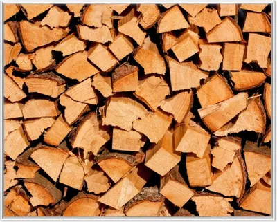 Produktbild von Wallario Wandbild Holzstapel gehackt - Holzscheite für den Kamin, Größe: 40,30 x 50,30 cm, Poster mit weißem Aluminiumrahmen