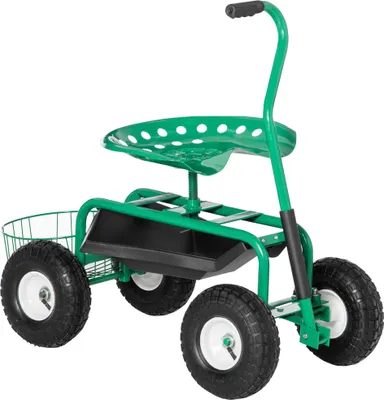 Produktbild von Outsunny Gartenwagen mit Rollsitz bis 150 kg mit Korb für kleine Gartengeräte