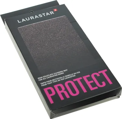 The image shows the retail packaging for a Laurastar iron soleplate cleaning mat.