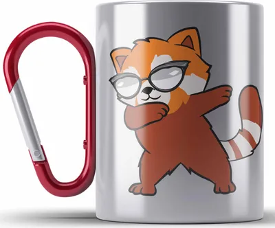 Produktbild von Trendation - Cooler Roter Panda Edelstahl Tasse Karabiner Musik Kinder Geschenkidee für Jungs Mädchen Lustige Grafik Dab Dancing (Rot)