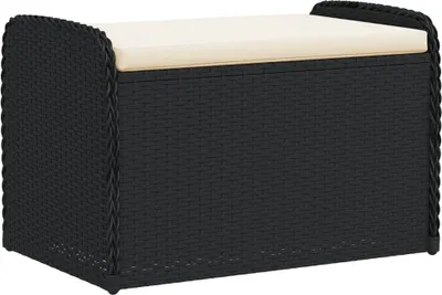 Zdjęcie produktu dla vidaXL Ławka ze schowkiem i poduszkami czarna 80x51x52 cm z polirattanu