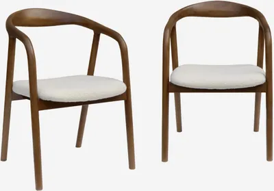 Produktbild von sweeek - 2er-Set Sessel Heveaholz Bouclé-Bezug - Nussbaumfarben