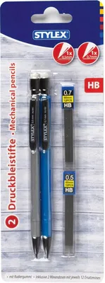 Produktbild von Druckbleistifte HB 2er 0,5mm und 0,7mm + Refills, mit Radiergummi