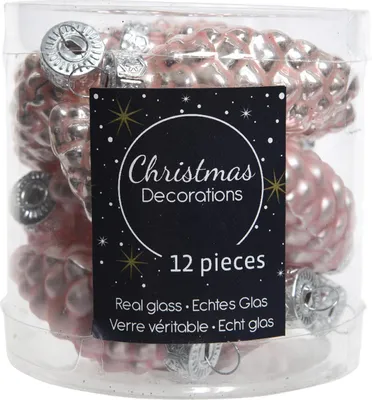 Produktbild von Christbaumschmuck Zapfen 6cm Glas 12 Stück - Puderrosa