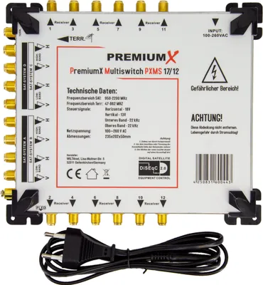 Produktbild von PremiumX PXMS 17/12 Multischalter mit Netzteil Multiswitch 4 SAT für 12 Teilnehmer