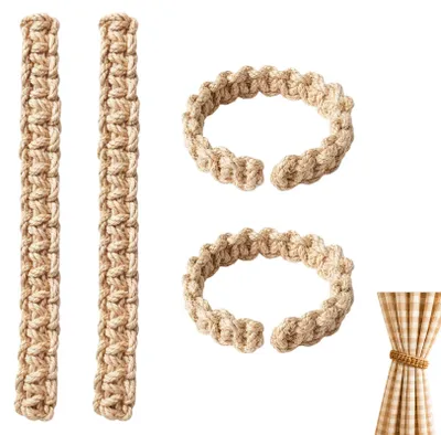 4er Set Boho-Vorhanghalter aus Leinen, 24 cm, geflochten