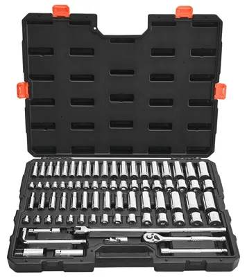 Image de Jeu de clés à douilles VEVOR, 76 pièces, entraînement 9,5 mm Jeu de cliquets, SAE et métrique, profond et plat, jeu d'outils avec accessoires et coffret de rangement, acier allié CR-V, pour la réparation automobile