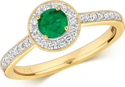 Produktbild von Funkelndes Feuer Schöner 9 Karat (375) Gold Cluster Diamant Damenring Brillant-Schliff 0.25 Karat HI - I1 mit Smaragd, 57 (18.1); TRS292419KYRSP