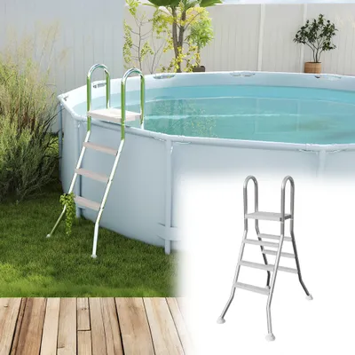 Produktbild von XINZI Edelstahl Poolleiter 4 Stufen, inkl. Montagematerial & Kunststoffanker, mit Antirutsch-Pads, Einbauleiter für Pool 1,4–1,6 m, 150 kg Tragkraft