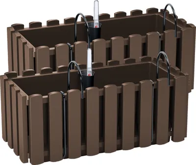 Produktbild von 2x Blumenkasten 40 cm Blumentopf mit Halterungen Pflanztopf Wasserstandsanzeiger Balkonkasten Pflanzkästen Braun