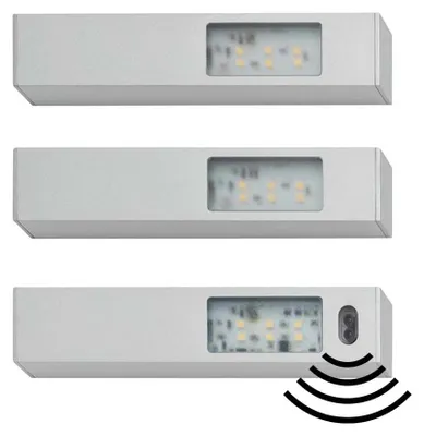 Produktbild von 3 x NCC-Licht LED Möbelunterbauleuchte Aluminium 2,5W 180lm neutralweiß 4000K mit Sensor