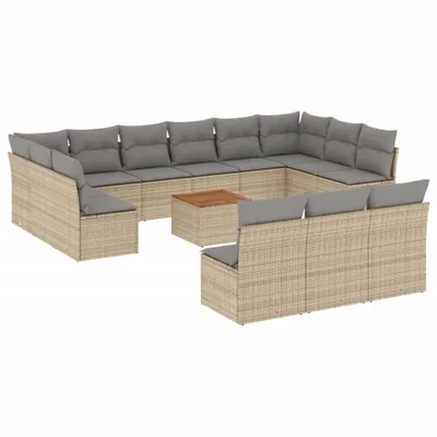 Produktbild von vidaXL 14-tlg. Garten-Sofagarnitur mit Kissen Beige Poly Rattan