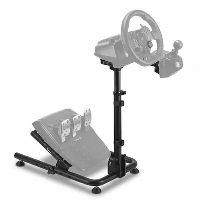 Produktbild von Ranqer Racing Wheel stand Lenkradständer -  für Logitech und Thrustmaster - Höhe und Winkel einstellbar - Kompatibel mit den meisten Lenkrädern, Pedalen und Schaltknüppeln - aus Stahl -  Schwarz