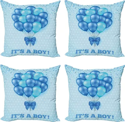Produktbild von ABAKUHAUS Geschlecht decken Kissenbezug Set (4 Stück), Ballone Tupfen, Moderner Doppelseitiger Digitaldruck, 50 cm x 50 cm, Himmelblau