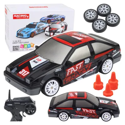Immagine prodotto di Auto drift telecomandata RC Coupé con ruote intercambiabili, nera, scala 1:24