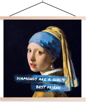 Produktbild von MuchoWow® Textilposter Vermeer - Das Mädchen mit dem Perlenohrring - Zitat 40x40 cm mit holzfarbenen Rahmen - Posterleiste