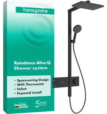 Regendusche-Set mit Thermostat, 340x210 mm, matt schwarz