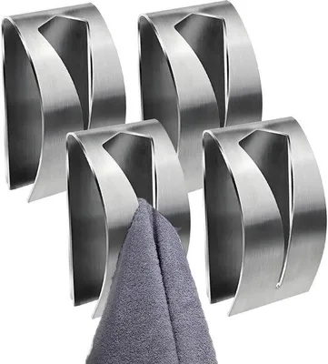Immagine prodotto di Uniqoos® Set da 4 portasciugamani autoadesivi in acciaio inossidabile – per cucina e bagno, senza foratura, design moderno in metallo