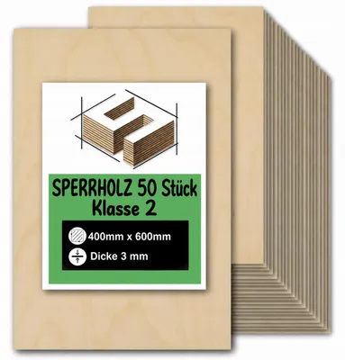 Produktbild von Rechteckige Birkensperrholzplatten zum Basteln und Bemalen – Lasergravur, Laserschnitt, CNC-Fräsen, Modellbau, Laubsägearbeiten, Brandmalerei und Decoupage – Klasse 2 – 40 × 60 cm (400 × 600 mm) – 3 mm – 50 Stück