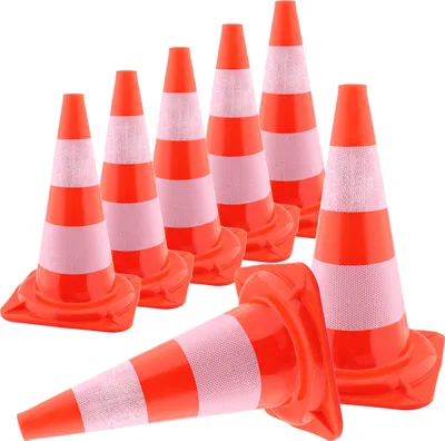 Produktbild von HAGO Verkehrsleitkegel, Pylon, Lübecker Hut, 7 Stück, Kunststoff, Orange, 47 cm, 900 g, reflektierende Streifen, stapelbar, witterungsbeständig