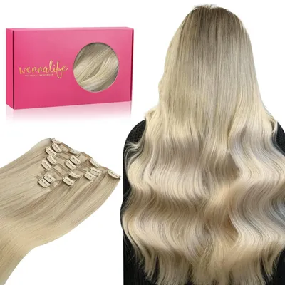 Produktbild von Clip in Extensions Echthaar 60cm 120g 7tlg Aschblond bis Platinblond Remy