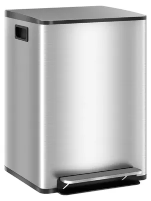 Produktbild von HOMCOM Küchen-Mülleimer mit 2 Fächern, 2 x 20 l, Edelstahl, Küchen-Mülleimer mit Pedal-Soft-Close-Deckel und abnehmbarem Eimer, für Schlafzimmer, Büro, Wohnzimmer, Silber