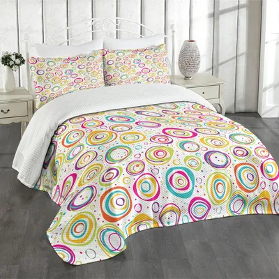 Produktbild von ABAKUHAUS Geometrisch Tagesdecke Set, Nette kindische Spiralen mit lustigen Punkten sprudelt Hintergrund Kinder Nursery Theme Print, 220 x 220 cm, Mehrfarbig