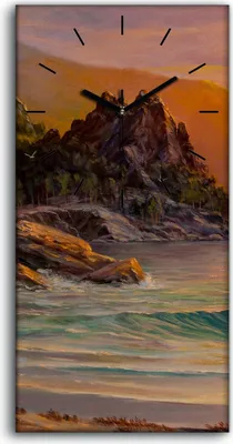 Produktbild von Wandbild Leinwand Bilder Wanduhr 30x60 Küste Bäume Meer Wellen Sonnenuntergang - schwarze Hände