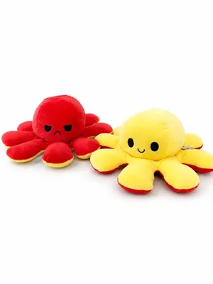 Produktbild von Plüschtier Oktopus Wendekuscheltier 30 cm rot gelb – Reversible Stofftier Krake, Kuscheltier
