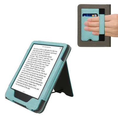 Produktbild von kwmobile Hülle kompatibel mit Amazon Kindle (2022/2024) Hülle - Flip Case mit Handschlaufe - Kunstleder Cover - Mintgrün Dunkelgrau
