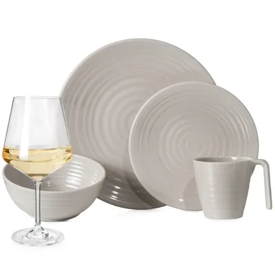 Produktbild von Melamin Camping Geschirr Set 4 Personen Coffee Design 16 Teilig + 4 Milano Weiß Weingläser Tafelgeschirr Picknick BBQ Kochgeschirr
