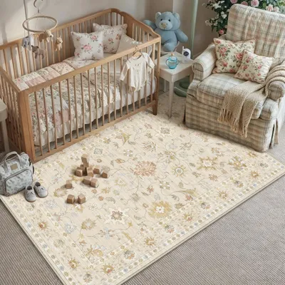 Produktbild von Waschbarer Teppich 120 x 170 cm - Blumenmuster Rutschfest für Wohnzimmer und Esszimmer