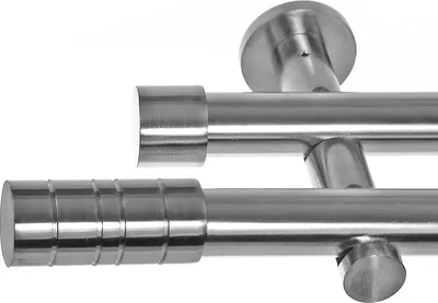 Produktbild von Edelstahl Look Gardinenstange Ø 20mm Wandträger 2-läufig zweiläufig Wandbefestigung Zylinder H41 E34E30 RR